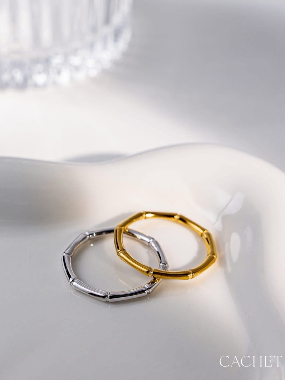 Cachet Two-Tone Gold and Silver Bamboo Stack Rings